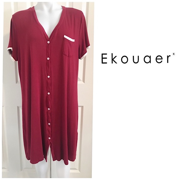 Ekouaer Other - EKOUAER, NWOT- Long Burgundy Pajama Shirt